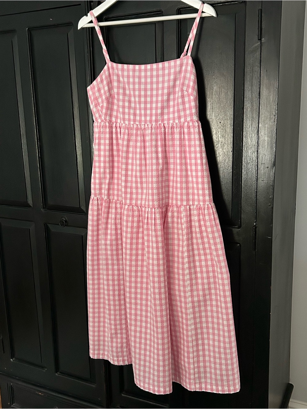Seersucker Sundress in Pink and White Cotton Gingham. Midi length Size 10